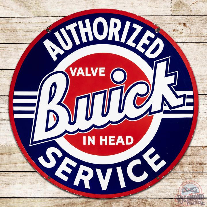 Superb Buick Valve in Head Authorized Service 42" Double Sided Porcelain Sign