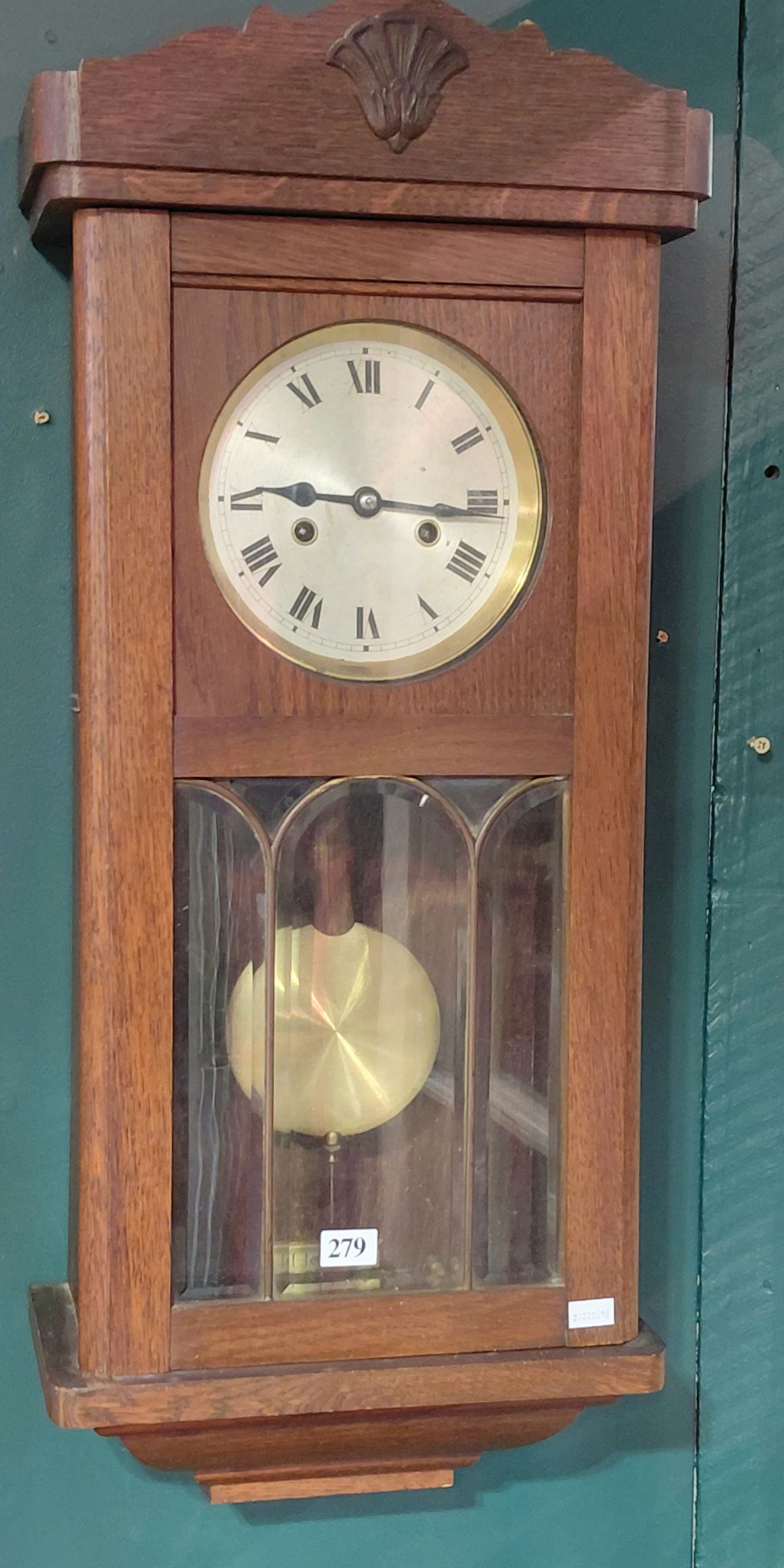 279 · VINTAGE GERMAN OAK CASED WALL CLOCK