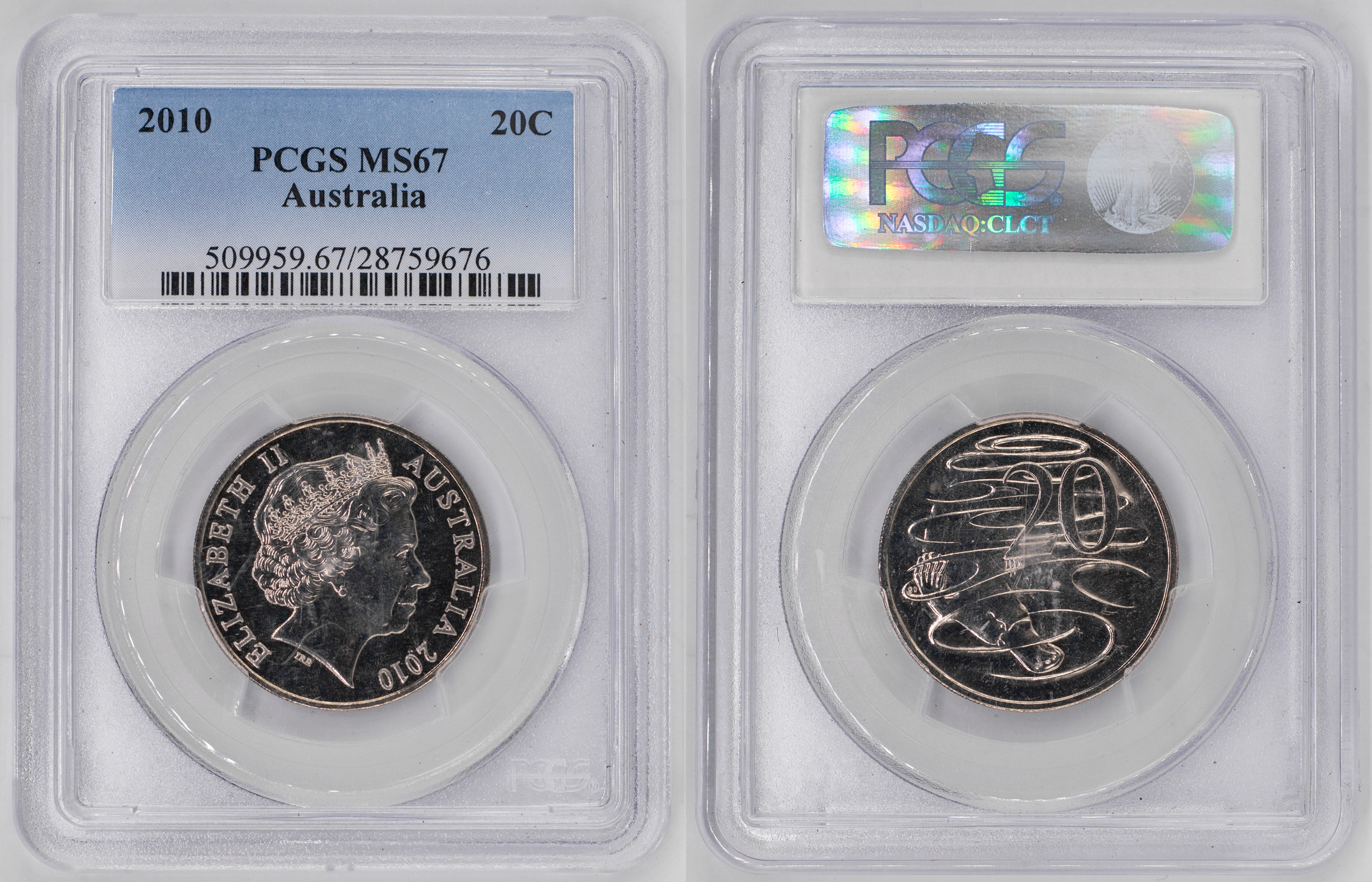 Elizabeth II, Twenty Cent, 2010, PCGS MS67