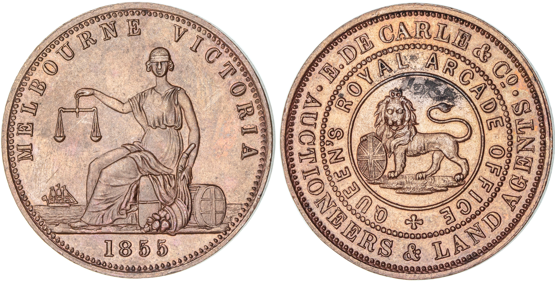 E. de Carle, Melbourne, Penny, 1855, aUNC