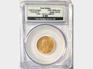1889 Queen Victoria Jubilee Head Melbourne Mint Gold Sovereign CGS EF 65.