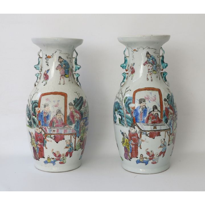 PAIR OF LARGE CHINESE FAMILLE ROSE PORCELAIN VASES