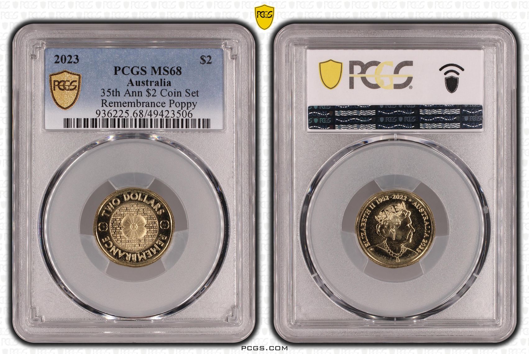 35th Ann $2 Coin Set Remembrance Poppy, Two Dollar, 2023, PCGS MS68