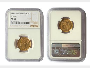 1886 Queen Victoria Young Head Sydney Mint Shield Gold Sovereign. NGC AU58
