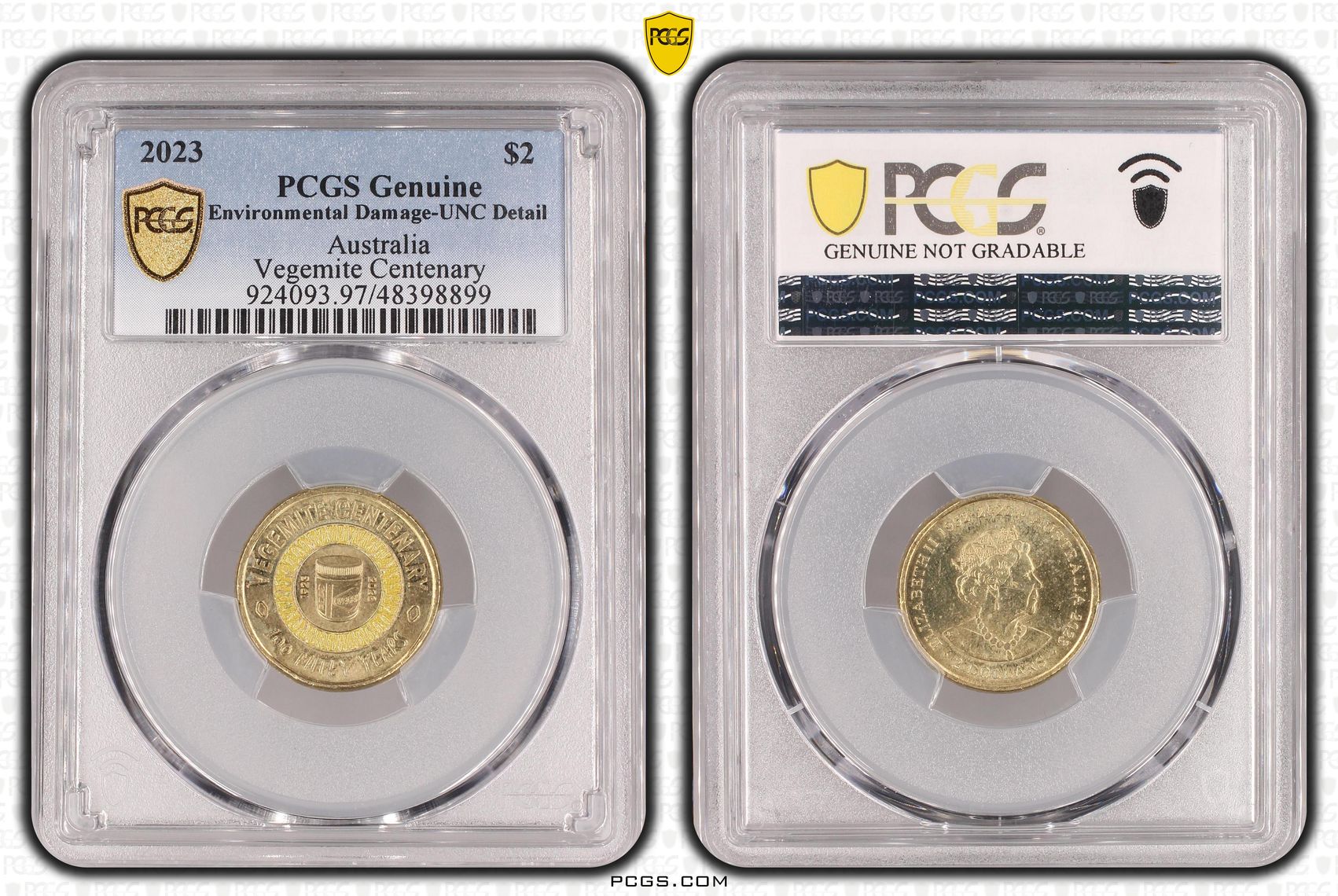 Elizabeth II, Vegemite Centenary, Two Dollar, 2023, PCGS Genuine - UNC Details (97 - Environmental Damage)