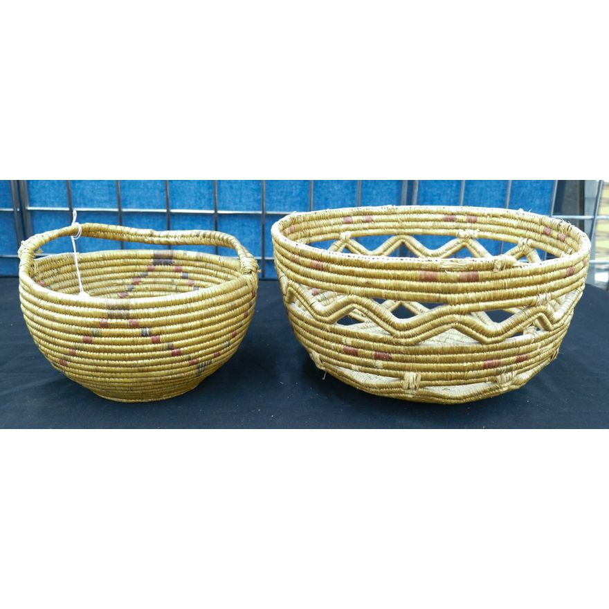 2pc Old Alaskan Open Indian Baskets 9'' and 12'' Diameter