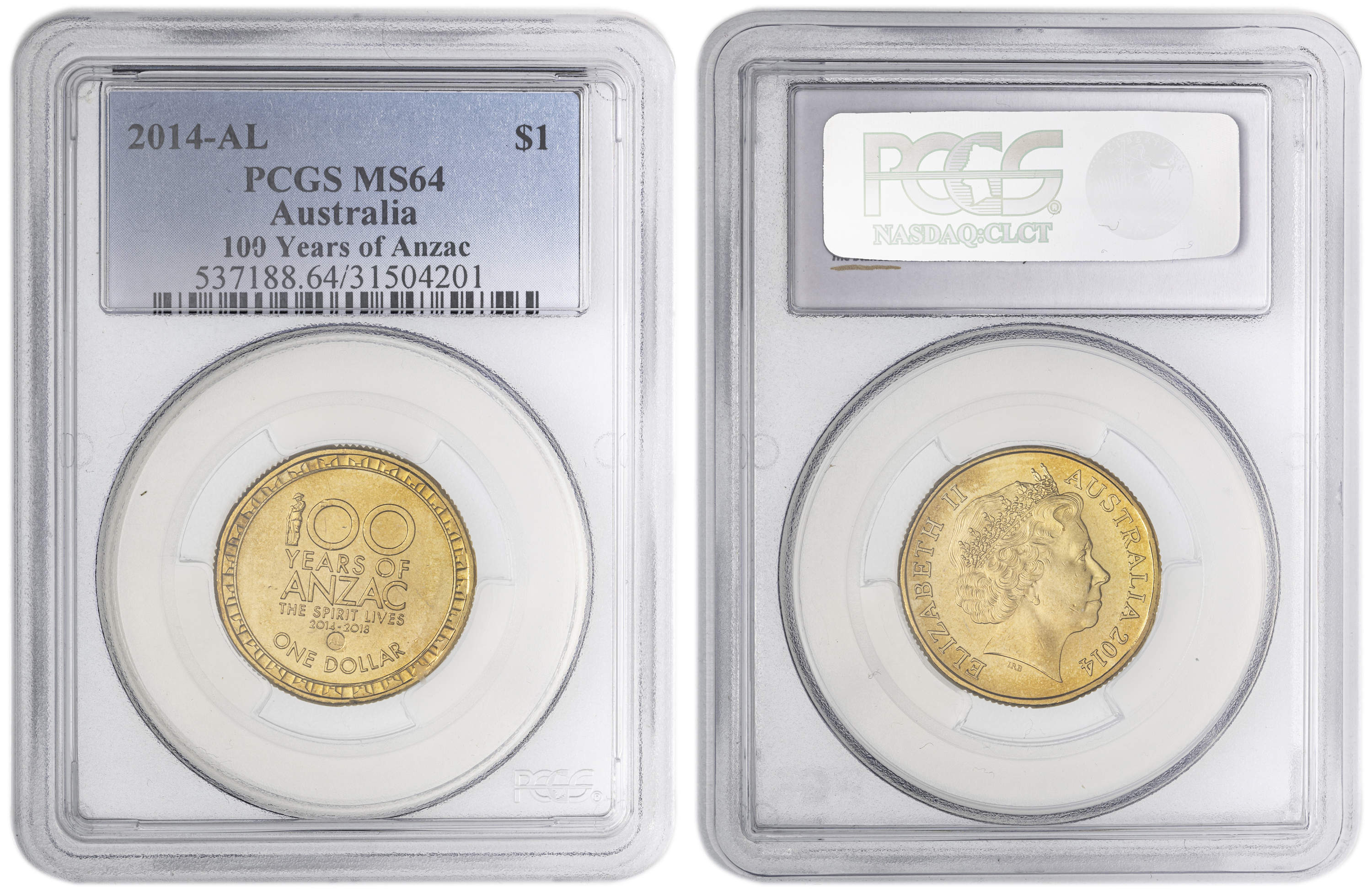 100 Years of Anzac , One Dollar, 2014-AL, PCGS MS64