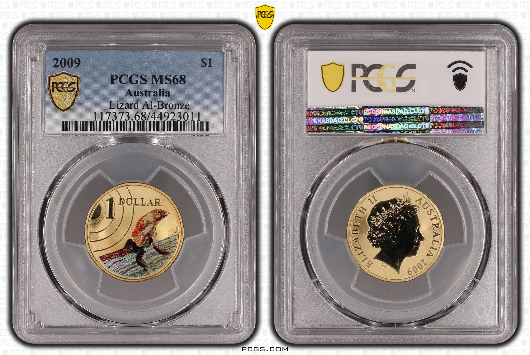 192 · 2009 Australia One Dollar, $1 Lizard Al-Bronze Colorized PCGS - MS68 -011