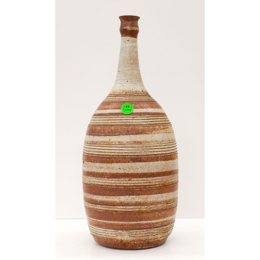Pacific Stoneware Striped Pottery Bottle Vase 14.5''x6''