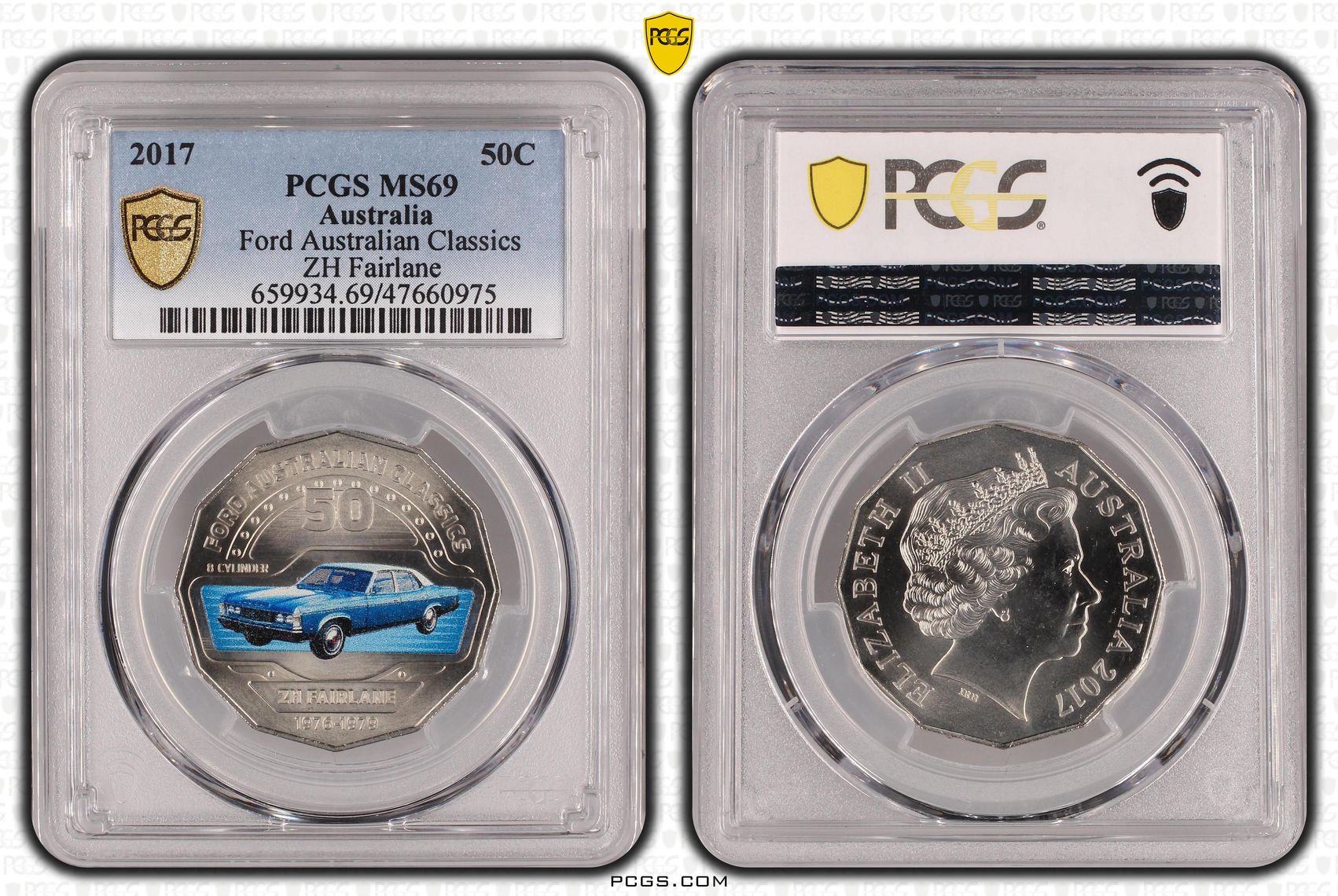 Elizabeth II, Ford Australian Classics - ZH Fairlane, Fifty Cent, 2017, PCGS MS69