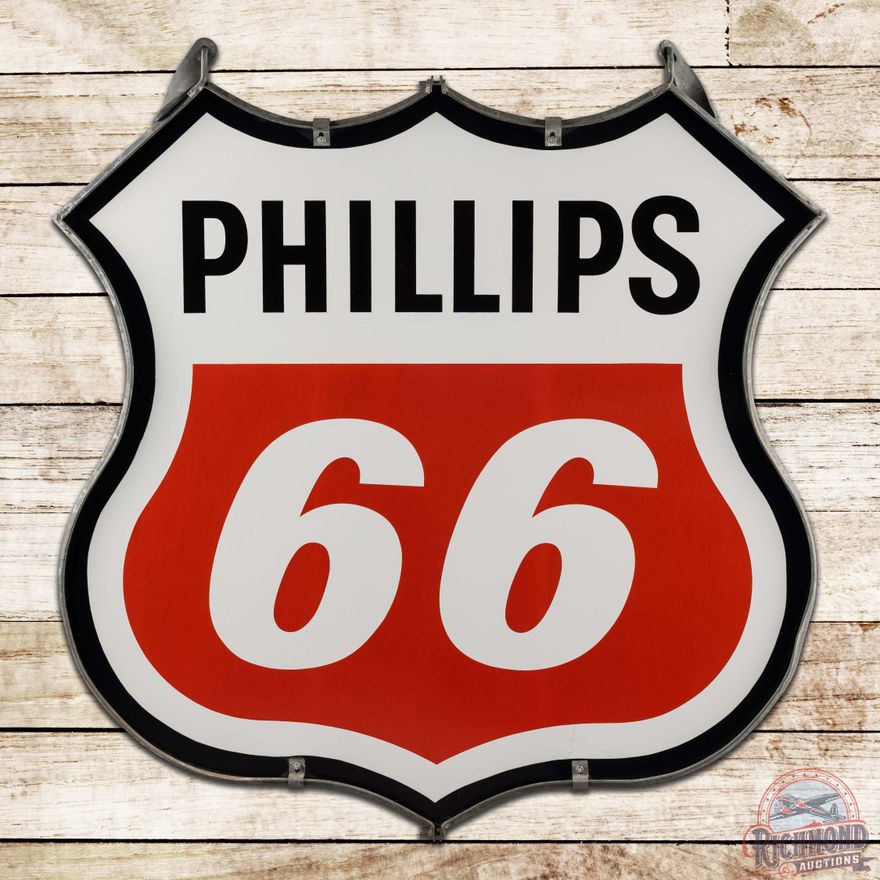 Excellent Phillips 66 Gasoline 48" Double Sided Porcelain ID Sign w/ Ring