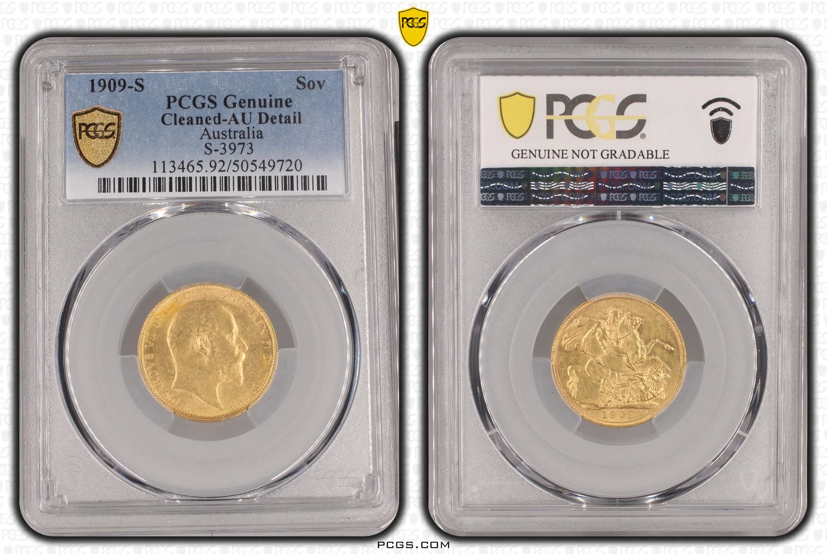 S-3973, Sovereign, 1909-S, PCGS Genuine - AU Details (92 - Cleaned)