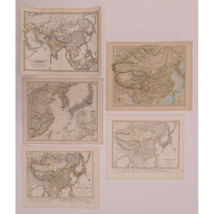 5pc 19th C Justus Perthes, Gotha Maps of China