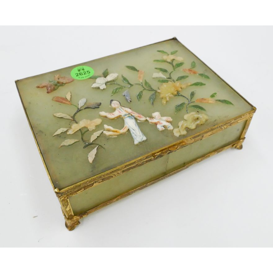 Old Chinese Stone Applique Box- some damage- 4.5x6''