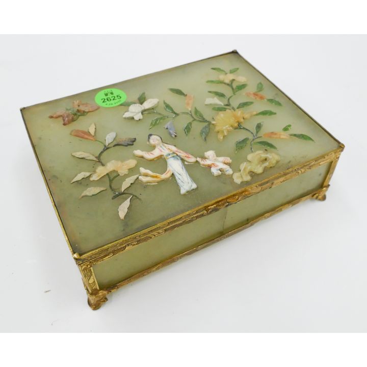 Old Chinese Stone Applique Box- some damage- 4.5x6''