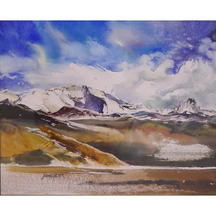 Joan E. Archer (WA) Mountain Scene Watercolor Painting.