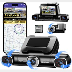 AZDOME 360 4 CHANNEL DASH CAM, BUILT-IN 128GB EMMC, 2K+1080P*3 DASHCAM FRONT AND REAR INSIDE LEFT RIGHT, VOICE CONTROL, 5G WIFI DA