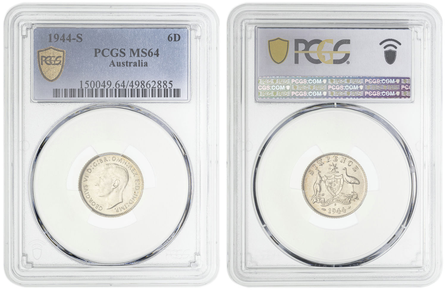 George VI, Sixpence, 1944-S, PCGS MS64