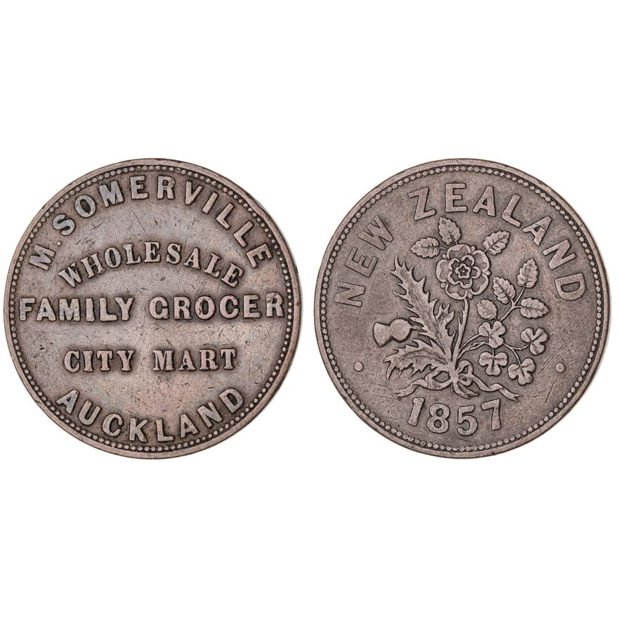 Auckland, New Zealand, M. Somerville, Penny, 1857, VF
