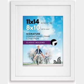AMERICANFLAT 11X14 WHITE PICTURE FRAME - DISPLAYS 8X10 INCH PHOTOS WITH MAT OR 11X14 PICTURES WITHOUT MAT