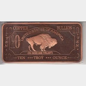 (1) 10 OUNCE TROY OUNCE USA AMERICAN BUFFALO .999 FINE COPPER BULLION BAR INGOT CU ELEMENT**