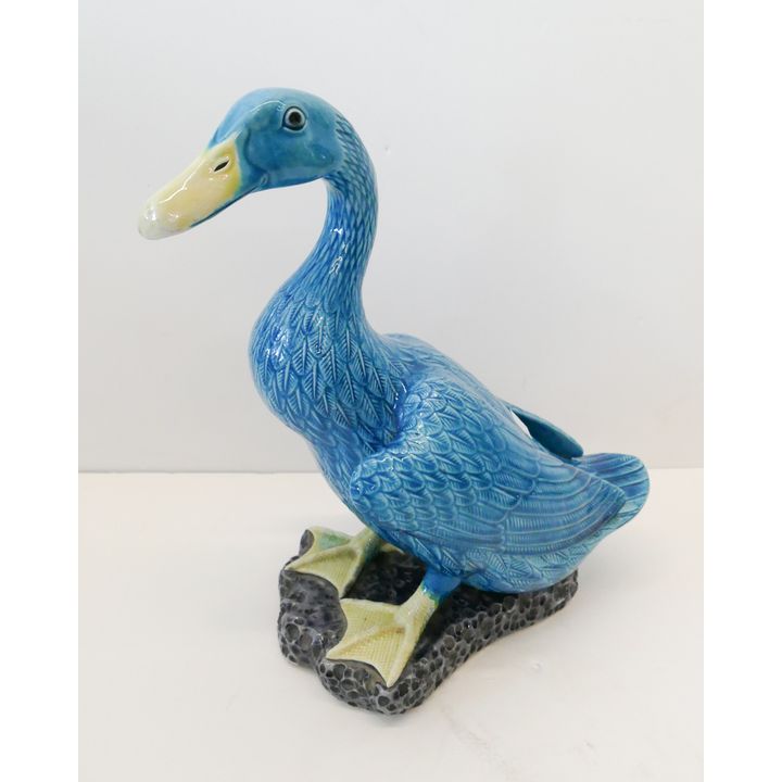 Chinese Export Blue Porcelain Duck Figurine- 11''