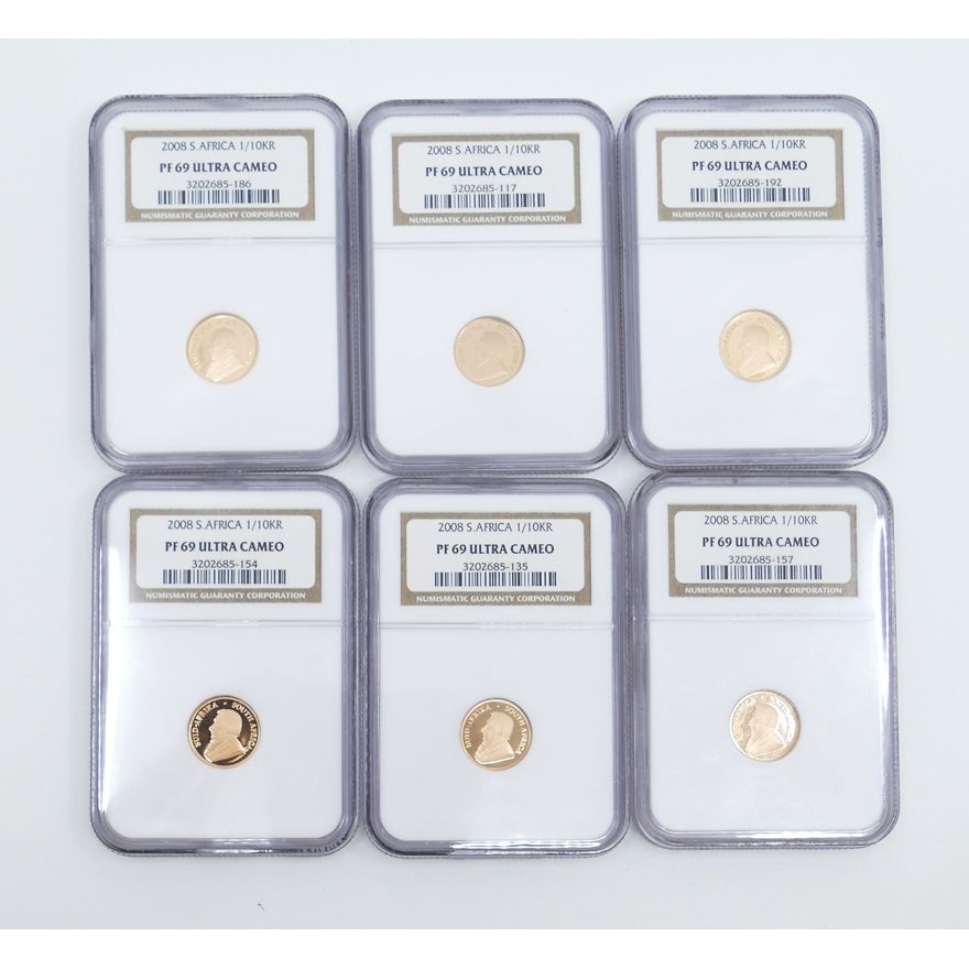 6pc South Africa 2008 1/10 Krugerrand Gold Coins NGC PF69 Ultra Cameo