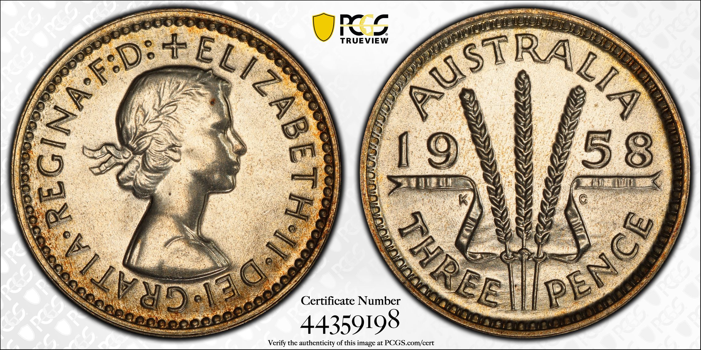 1958(m) Australia Threepence 3D PCGS - PR67 -198