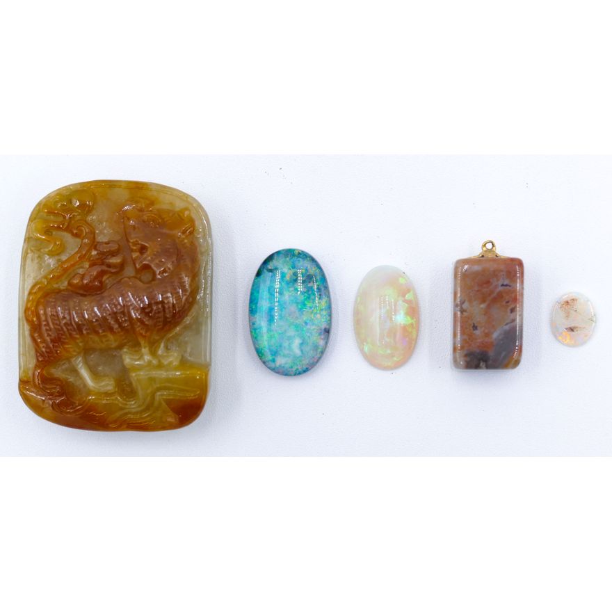 Box Chinese Carved Jade Buckle etc.