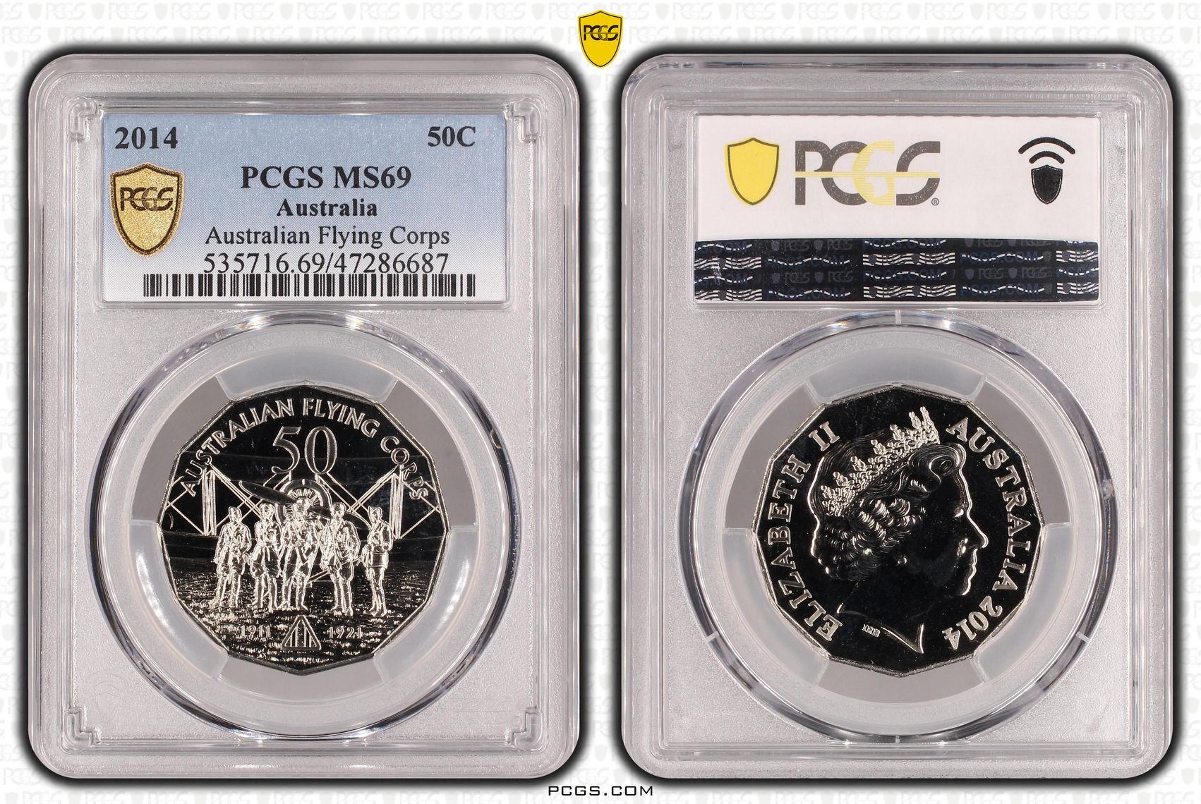 Elizabeth II, Australian Flying Corps, Fifty Cent, 2014, PCGS MS69