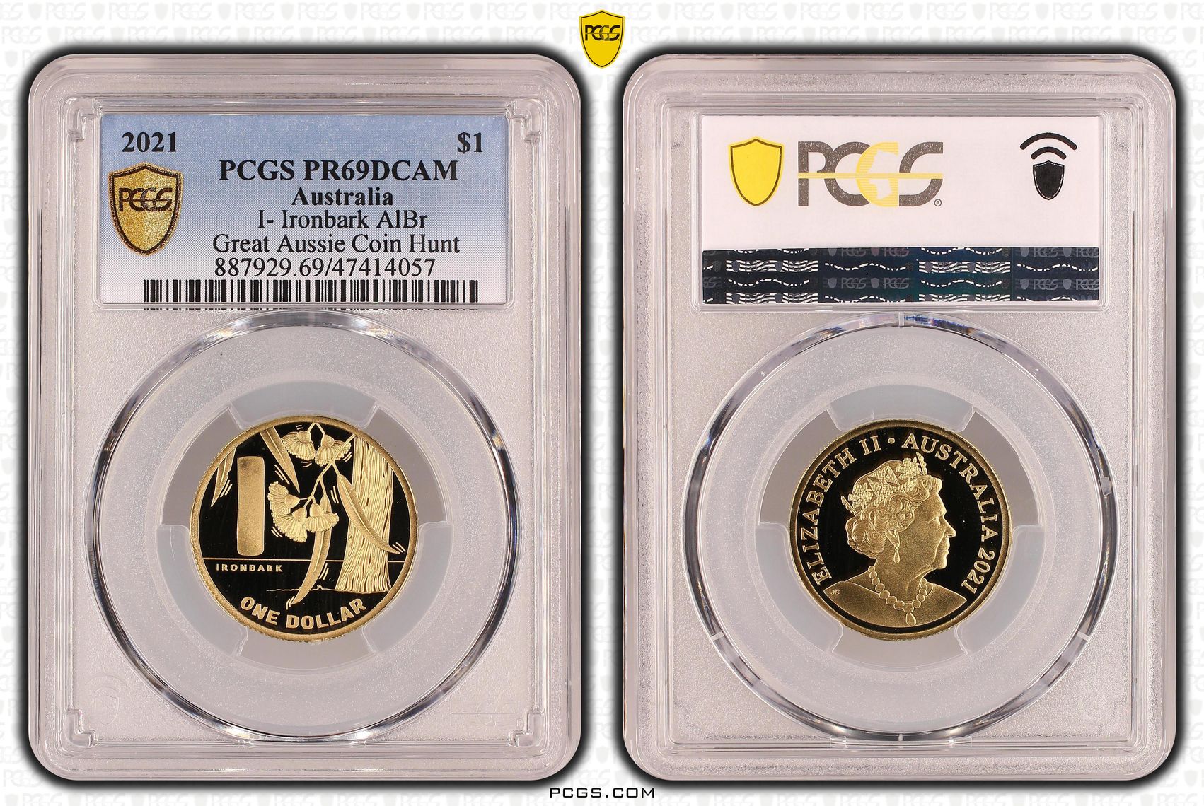 Elizabeth II, I- Ironbark AlBr, One Dollar, 2021, PCGS PR69DCAM