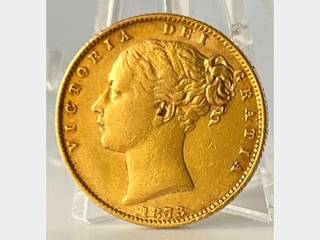 1873 VICTORIA YOUNG HEAD LONDON MINT SHIELD GOLD SOVEREIGN