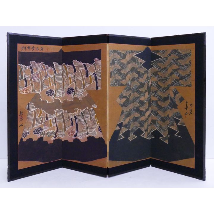 Japanese Painted 4 Panel Screen- Kimono Designs- 36x54''