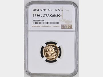 2004 ELIZABETH II PROOF GOLD HALF SOVEREIGN PF70 UCAM TOP POP!