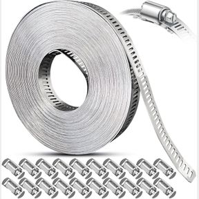 1-SET HOSE CLAMPS ASSORTMENT KIT, WORM GEAR DUCT PIPE HOSE, 304 STAINLESS STEEL BAND FITTINGS STRAP, 32.81FT DIY LARGE ADJUSTABLE