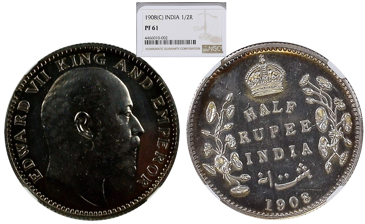 India British 1908 C Original Proof 1/2 Rupee NGC PF61