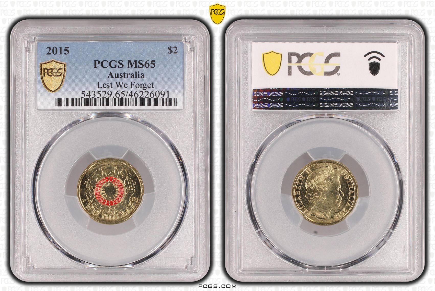 Elizabeth II, Lest We Forget, Two Dollar, 2015, PCGS MS65