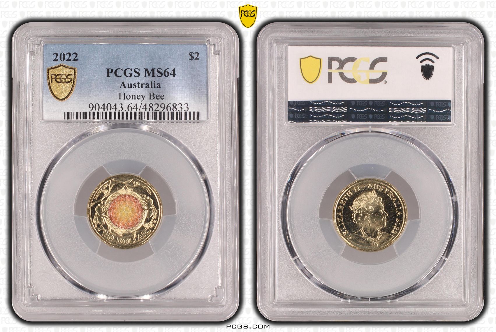 Honey Bee Colourised, Two Dollar, 2022, PCGS MS64