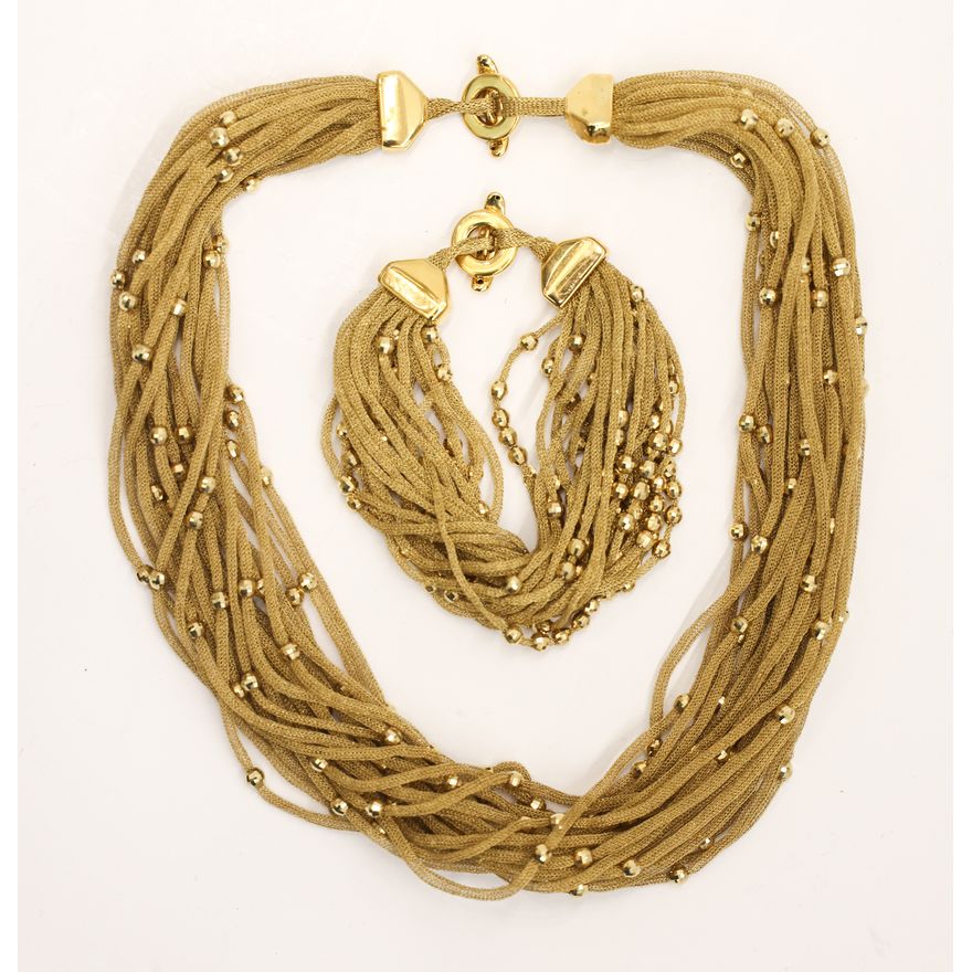 Italian 18k Woven Multi-Strand Necklace & Bracelet