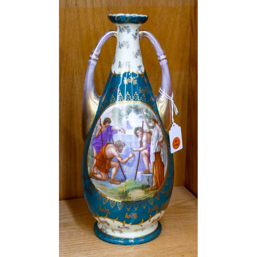 Antique Victoria Austria Handled Porcelain Vase 13.5''