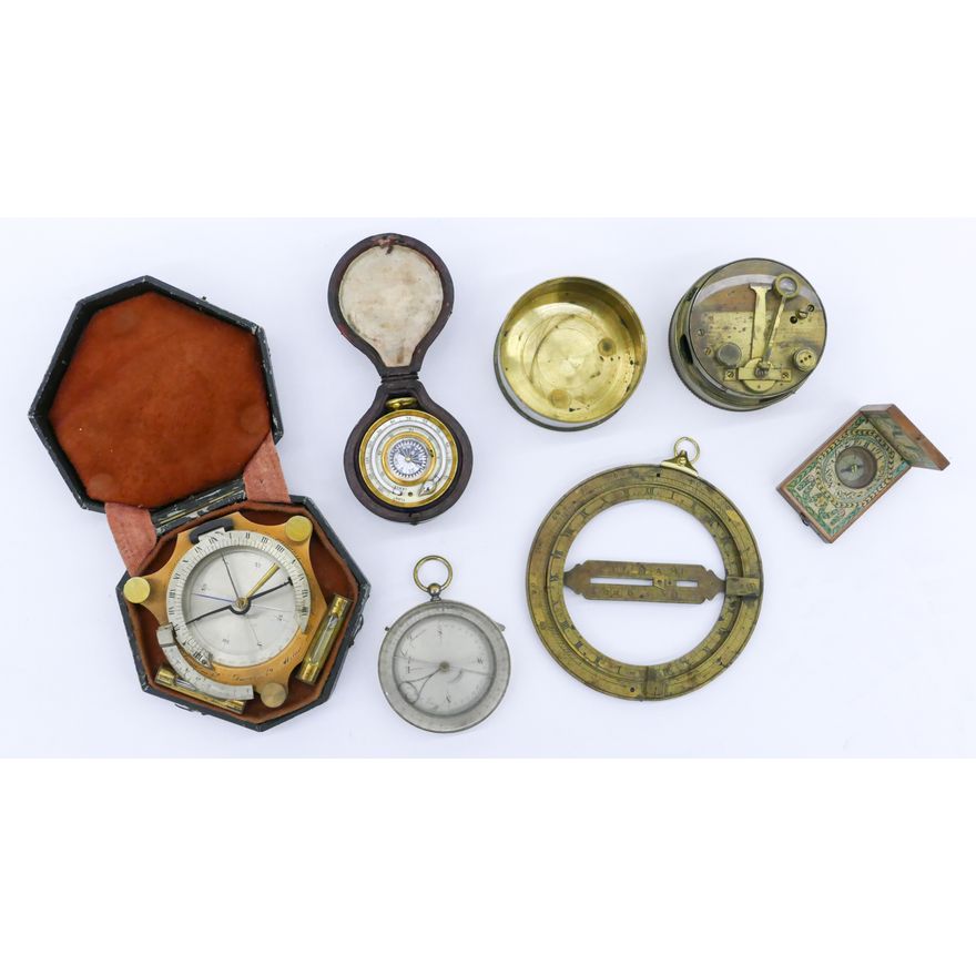 6pc Antique Nautical Instruments and Compass
