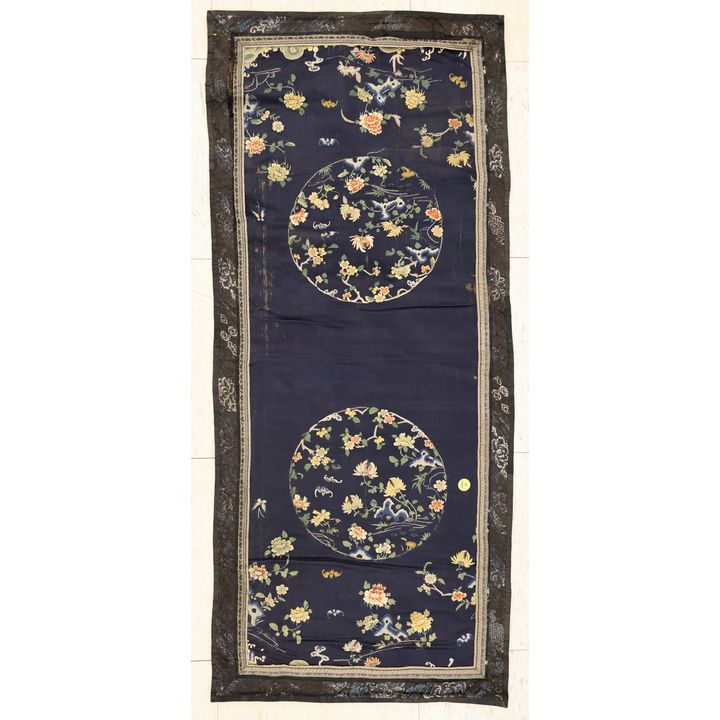 Antique Chinese Silk Embroidered Floral Panel 41''x18'' - Some tearing