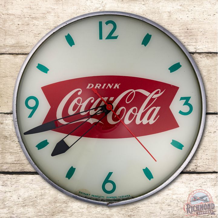 15" Drink Coca Cola Swihart Lighted Advertising Clock w/ Fishtail Logo