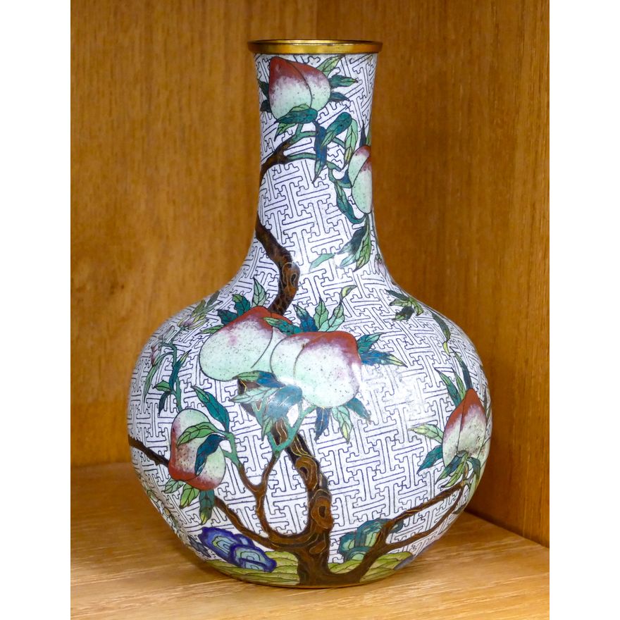 Old Chinese Cloisonne Peach Bottle Vase 8'' - Some denting