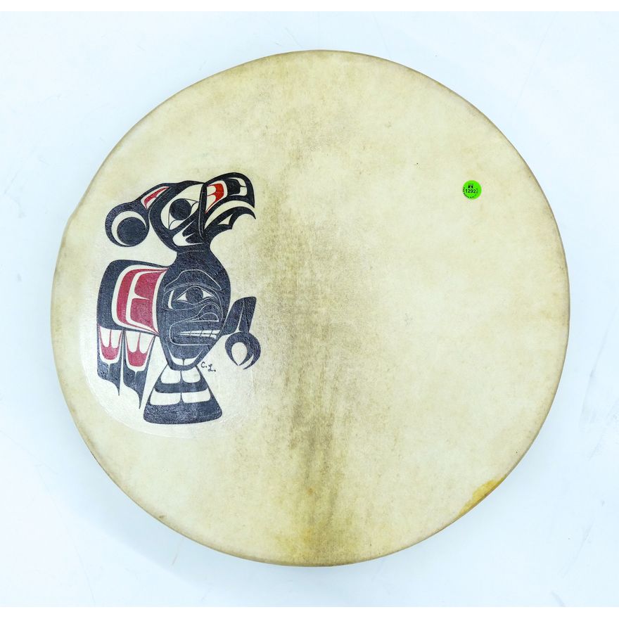 Northwest Coast Painted Raven Drum 20'' - Initialed C.L.