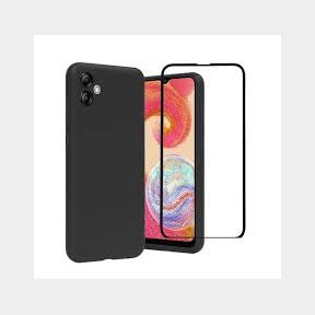 Silicone Phone Case Screen Protector Combo for Samsung Galaxy A04 - Black-Bar 9902196412005- 51745/20297 AS B3 (S5)
