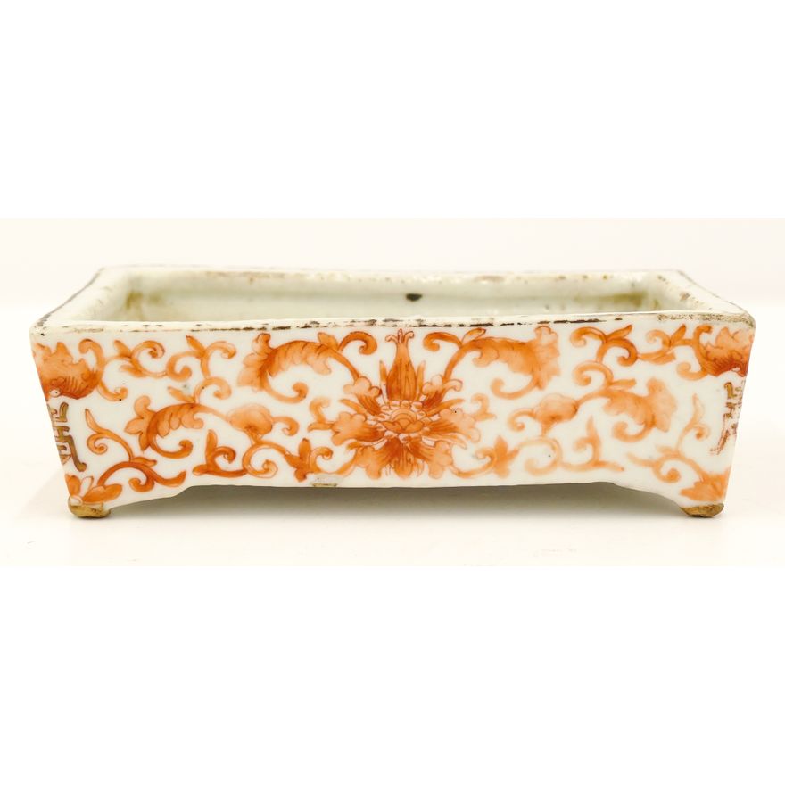 Old Chinese Lotus Porcelain Bulb Planter 6.25''