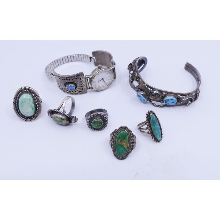 Box Southwest Sterling & Turquoise Rings and Bangle
