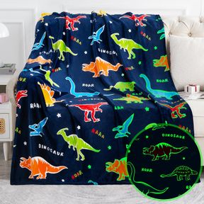50"X60" JEKENO DINOSAUR GLOW IN THE DARK BLANKET DINO THROW FOR KIDS BOYS GIRLS BIRTHDAY EASTER DECOR FOR AGE 1-14 YEARS OLD TEENS