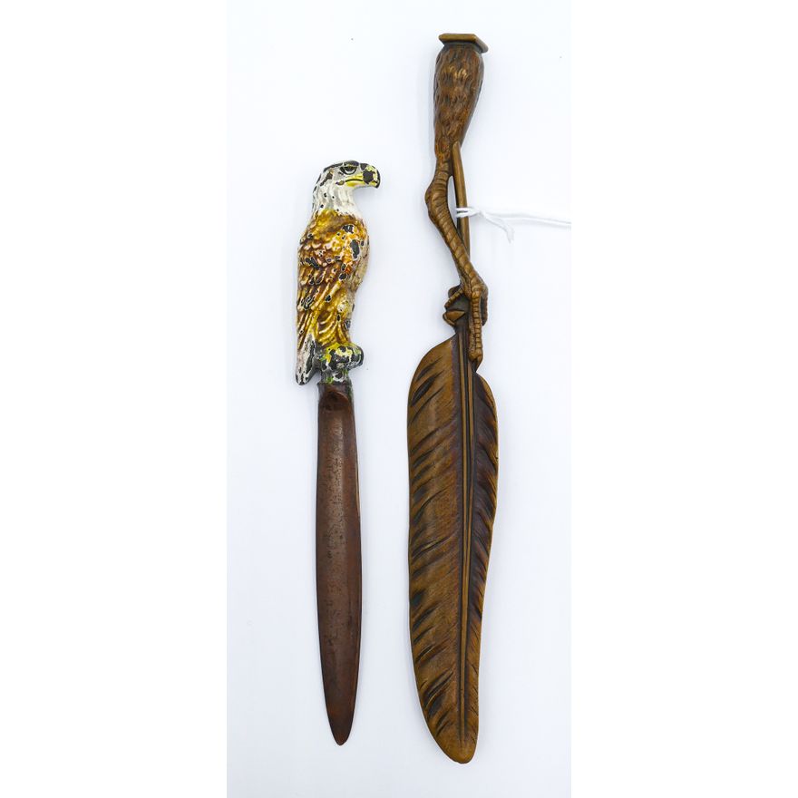2pc Antique Eagle & Feather Bronze Letter Openers 8'' to 9.5''